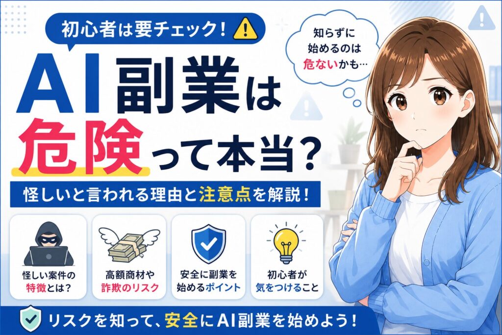 AI副業の危険性や注意点を解説する編集部みおのサムネイル画像