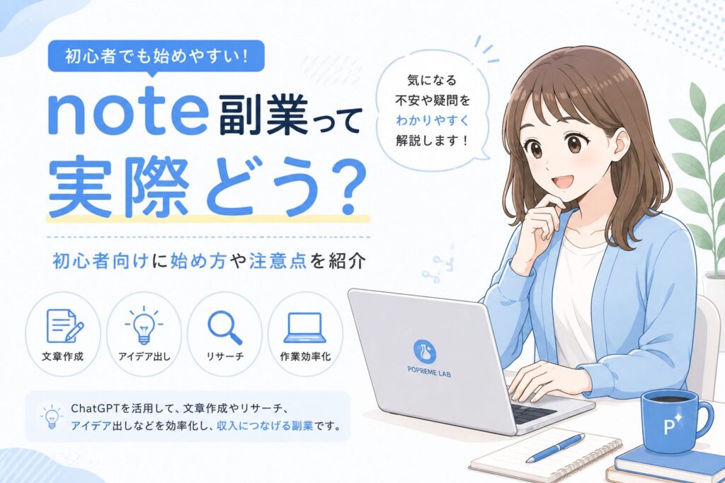 note副業の実態や始め方を紹介する編集部みおのイラスト
