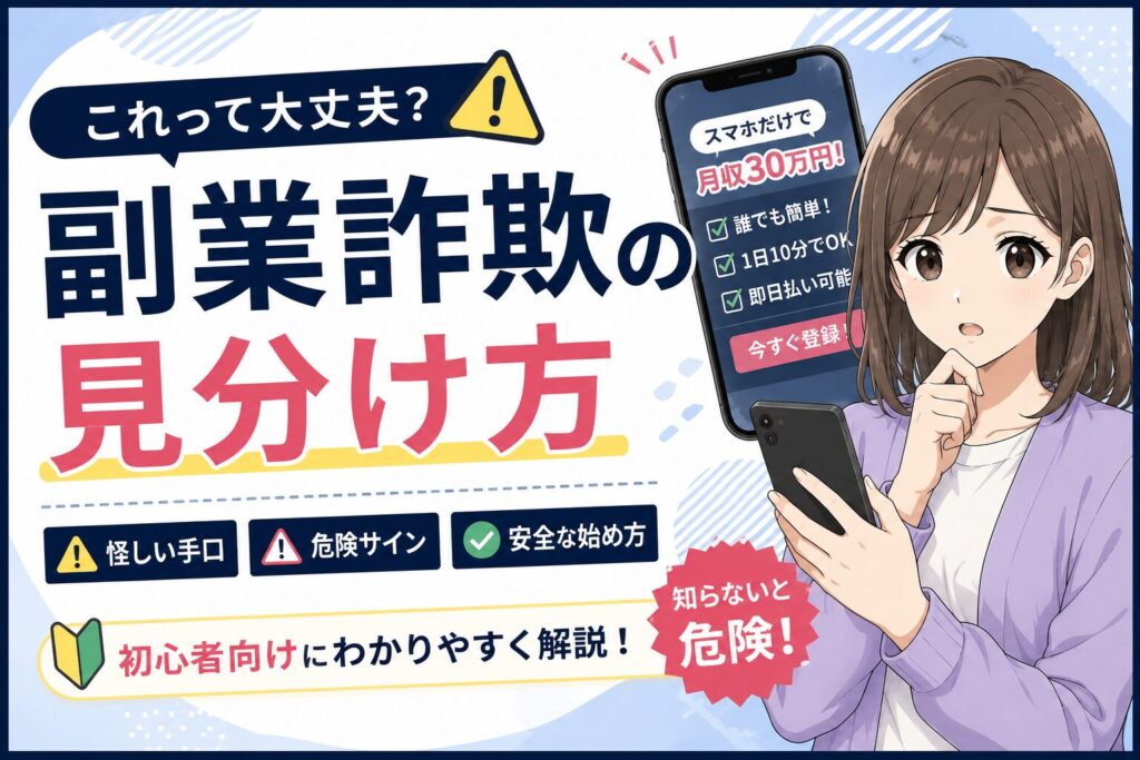 副業詐欺の見分け方を初心者向けに解説するアイキャッチ画像