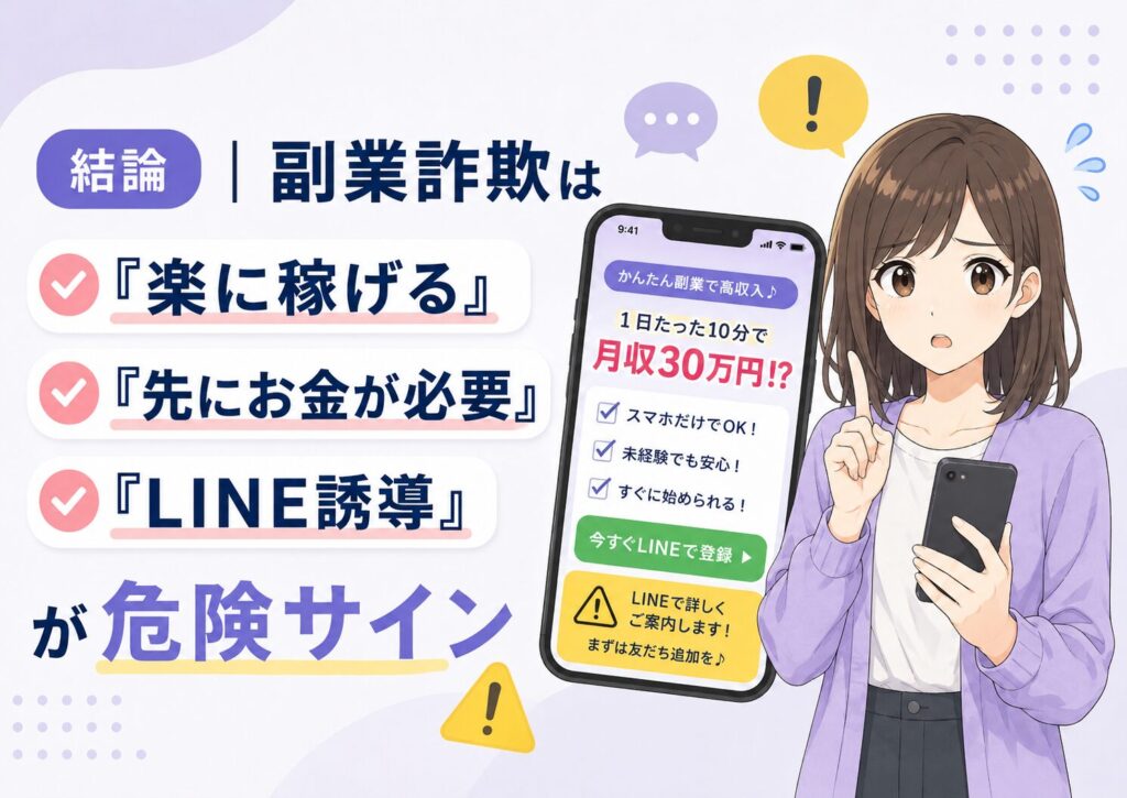 怪しい副業広告を見て副業詐欺の危険サインに注意するみお